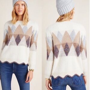 RAGA Argyle Sweater in Cream, Brown, and Silver